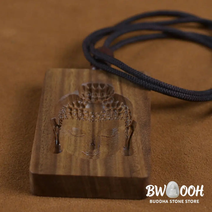 Buddha Stones Green Sandalwood Buddha Symbol Positive Necklace Pendant - BWOOOH - Green Sandalwood - Necklaces &amp;