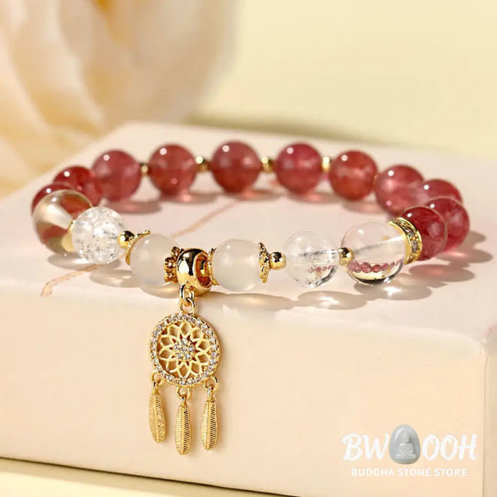 Buddha Stones Green Strawberry Quartz Amethyst Crystal Dreamcatcher Healing Bracelet - BWOOOH - Bracelet