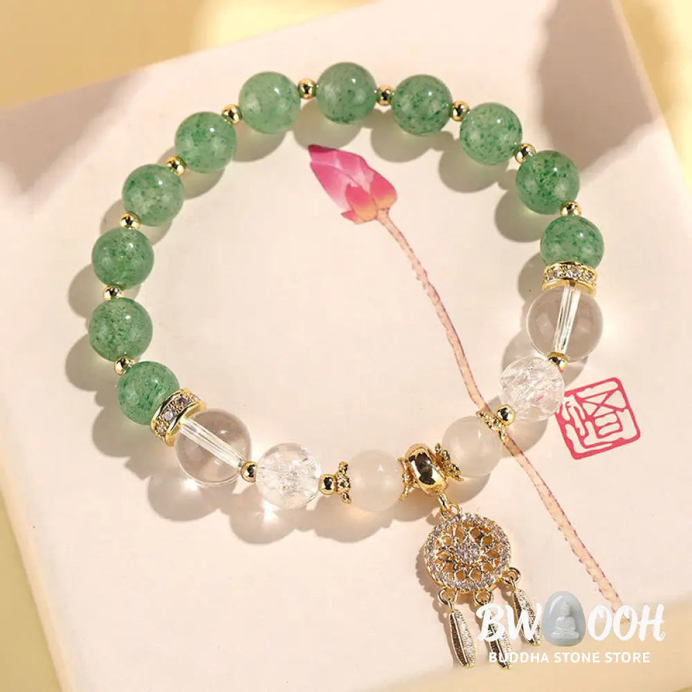 Buddha Stones Green Strawberry Quartz Amethyst Crystal Dreamcatcher Healing Bracelet - BWOOOH - Bracelet