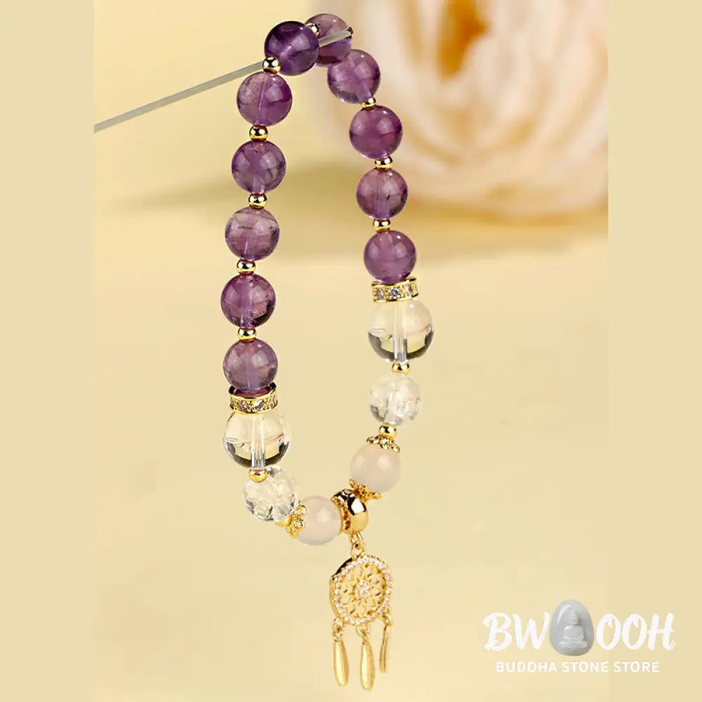 Buddha Stones Green Strawberry Quartz Amethyst Crystal Dreamcatcher Healing Bracelet - BWOOOH - Bracelet