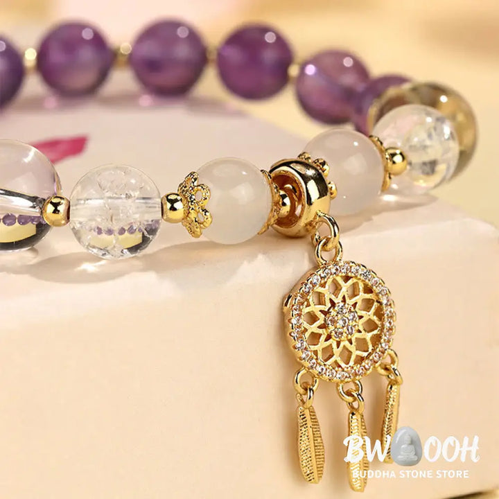 Buddha Stones Green Strawberry Quartz Amethyst Crystal Dreamcatcher Healing Bracelet - BWOOOH - Bracelet