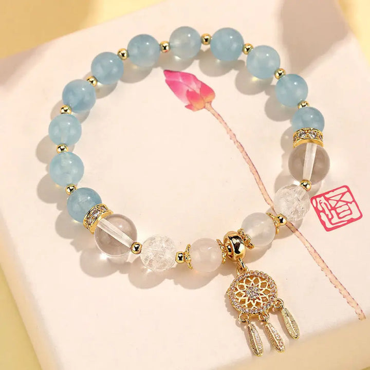 Buddha Stones Green Strawberry Quartz Amethyst Crystal Dreamcatcher Healing Bracelet - BWOOOH - Aquamarine(Wrist
