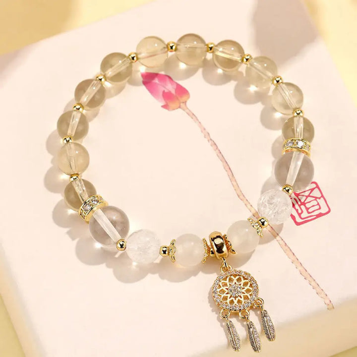 Buddha Stones Green Strawberry Quartz Amethyst Crystal Dreamcatcher Healing Bracelet - BWOOOH - Lemon Quartz(Wrist