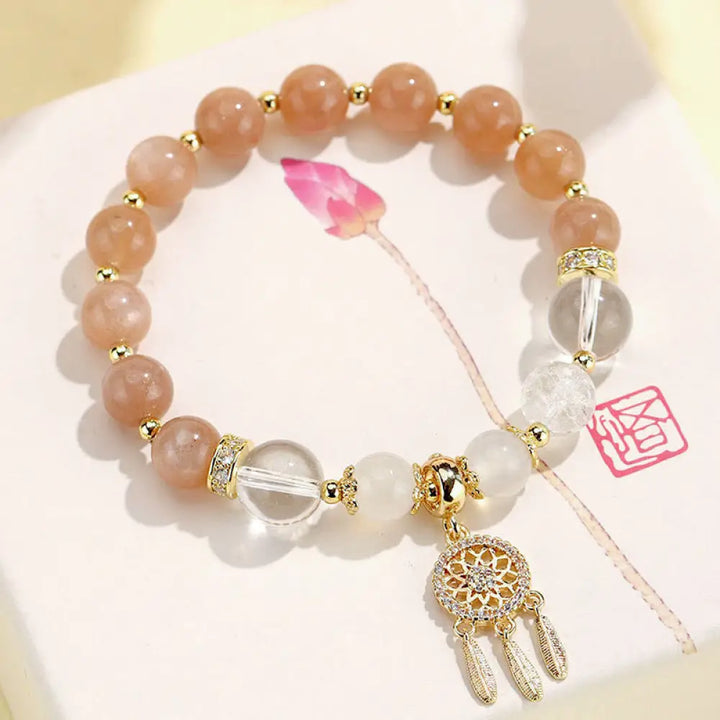Buddha Stones Green Strawberry Quartz Amethyst Crystal Dreamcatcher Healing Bracelet - BWOOOH - Sunstone White