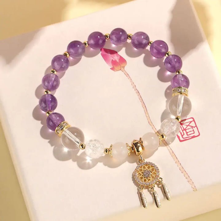 Buddha Stones Green Strawberry Quartz Amethyst Crystal Dreamcatcher Healing Bracelet - BWOOOH - Amethyst(Wrist