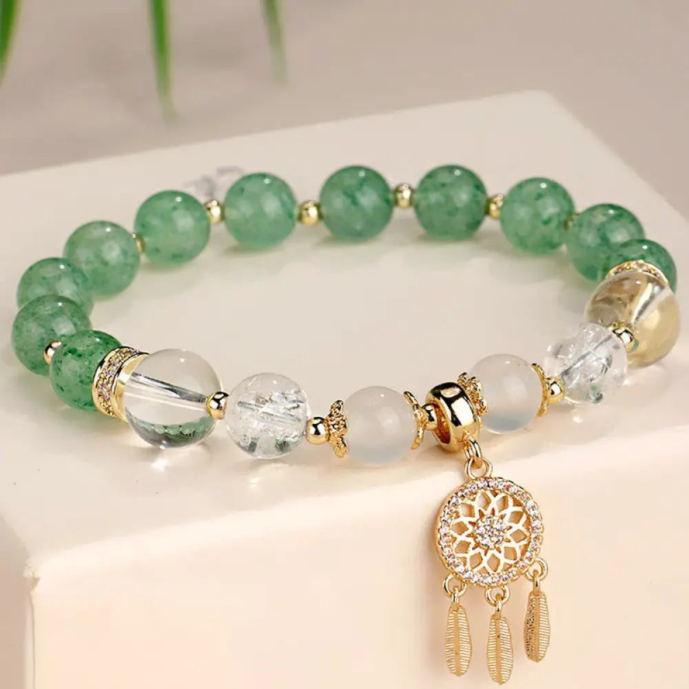 BWOOOH Green Strawberry Quartz Amethyst Crystal Dreamcatcher Healing Bracelet - BWOOOH - Green Strawberry