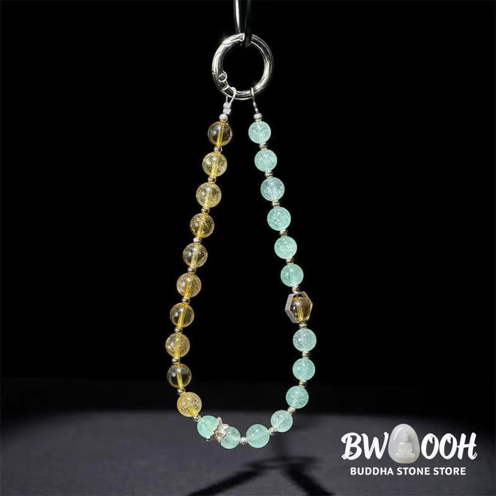 Buddha Stones Green Strawberry Quartz Citrine Beaded Soothing Key Chain Phone Hanging Decoration - Green Strawberry