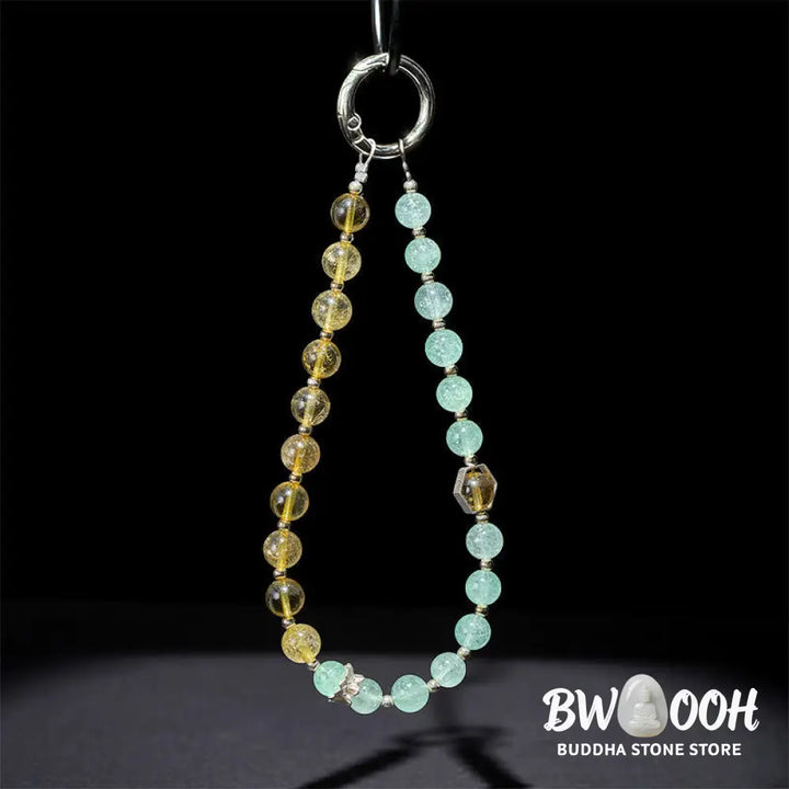 Buddha Stones Green Strawberry Quartz Citrine Beaded Soothing Key Chain Phone Hanging Decoration - Green Strawberry