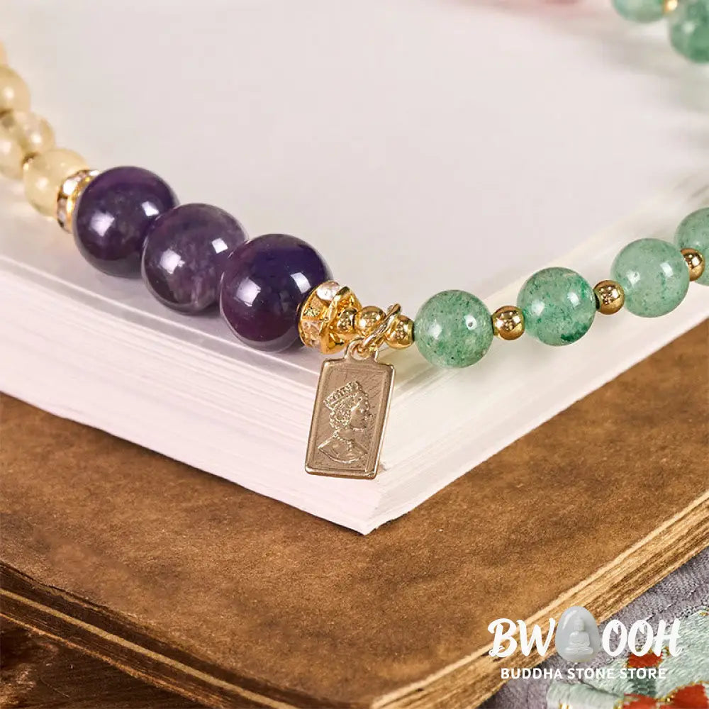 Buddha Stones Green Strawberry Quartz Citrine Queen Charm Calm Key Chain Phone Hanging Decoration - Green Strawberry
