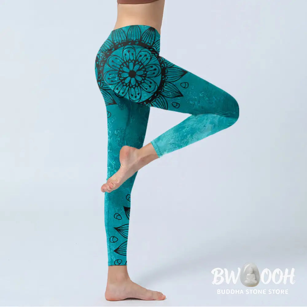 BWOOOH printed yoga leggings - Green Sunflowers Blossoms Print Gym Legg