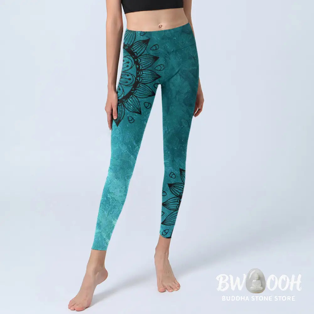 BWOOOH printed yoga leggings - Green Sunflowers Blossoms Print Gym Legg