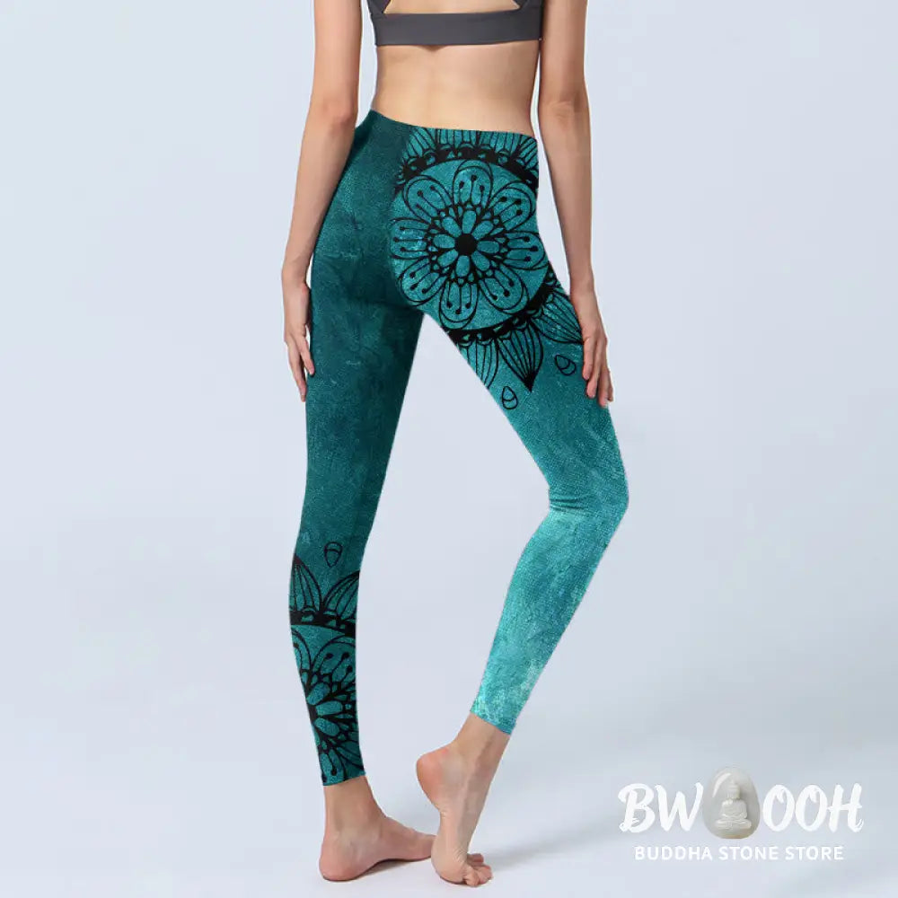 BWOOOH printed yoga leggings - Green Sunflowers Blossoms Print Gym Legg
