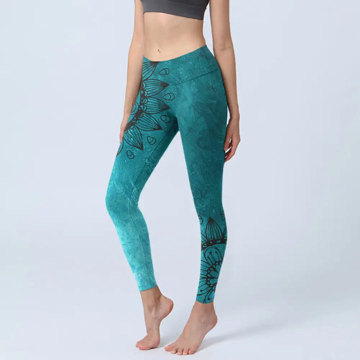 BWOOOH printed yoga leggings - Green Sunflowers Blossoms Print Gym Legg