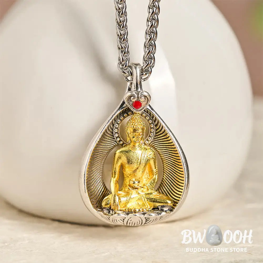 Buddha Stones Green Tara Shakyamuni Buddha Copper Plated Silver Curb Chain Luck Pendant Necklace - BWOOOH - Necklaces &amp;