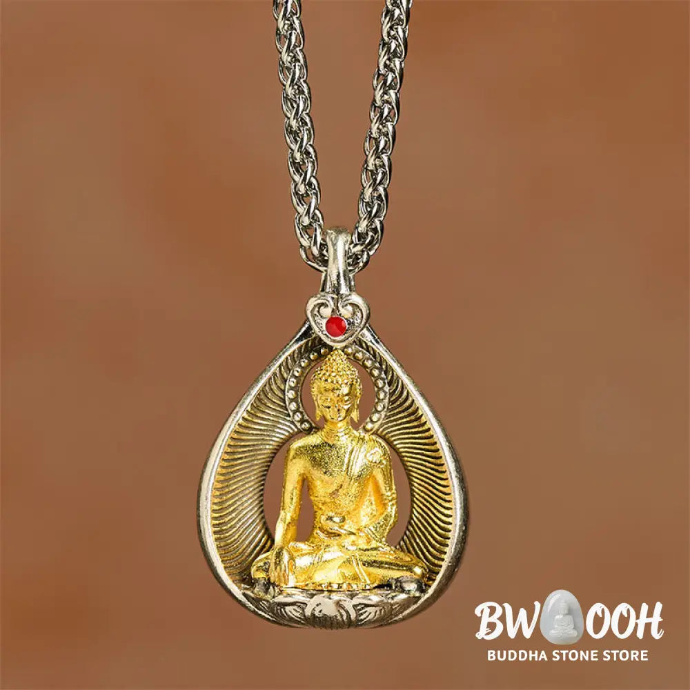 Buddha Stones Green Tara Shakyamuni Buddha Copper Plated Silver Curb Chain Luck Pendant Necklace - BWOOOH - Necklaces &amp;