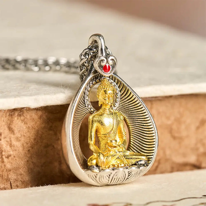 Buddha Stones Green Tara Shakyamuni Buddha Copper Plated Silver Curb Chain Luck Pendant Necklace - BWOOOH - Shakyamuni