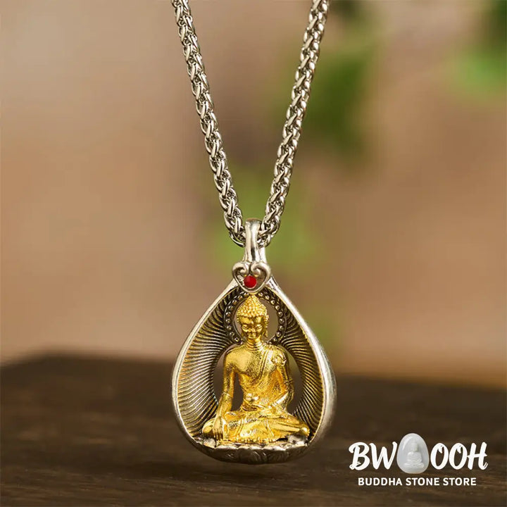 Buddha Stones Green Tara Shakyamuni Buddha Copper Plated Silver Curb Chain Luck Pendant Necklace - BWOOOH - Necklaces &amp;