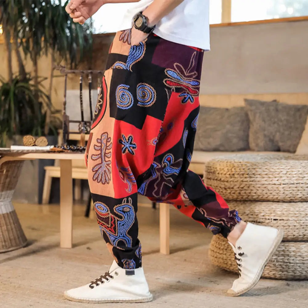 BWOOOH printed harem pants - Grid Flower Print Cotton Men's Harem Pan
