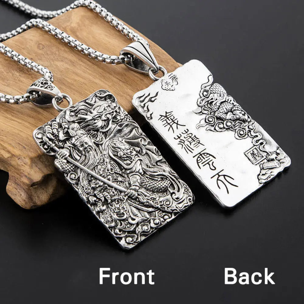 Buddha Stones Guan Gong Dragon Auspicious Clouds Wealth Necklace Pendant - BWOOOH - Guan Gong&amp;Dragon Auspicious Clouds