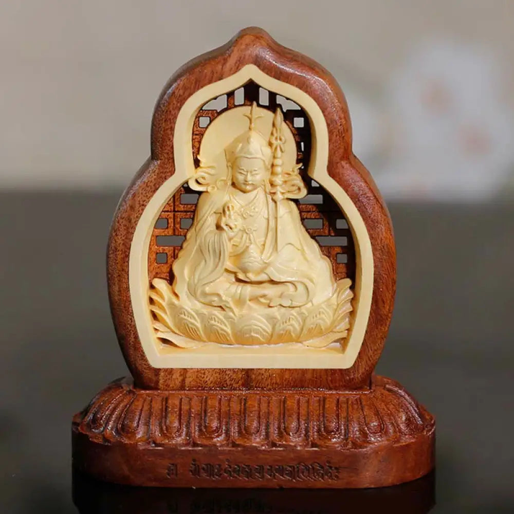 BWOOOH Guru Rinpoche Buddha Padmasambhavan Serenity Wood Engraved Statue Figurine Decoration - 7*7.5cm