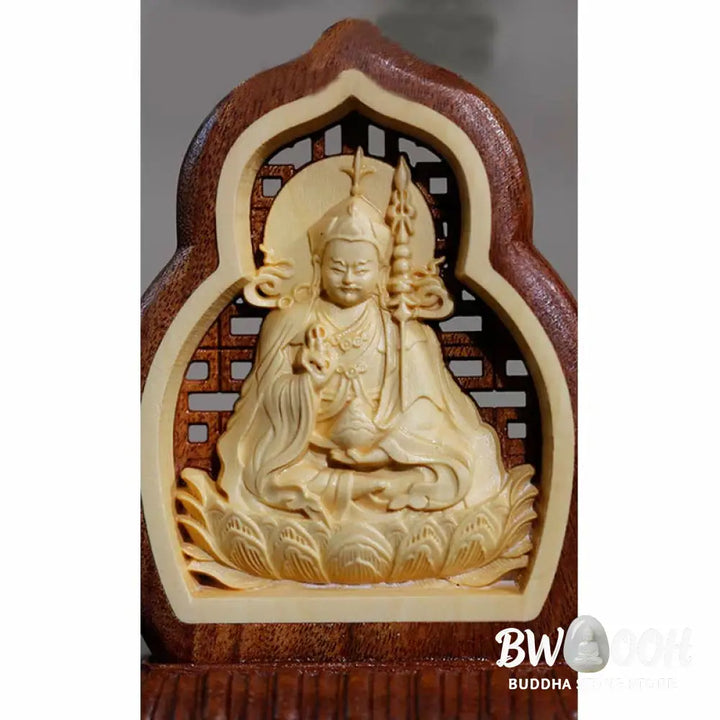 BWOOOH Guru Rinpoche Buddha Padmasambhavan Serenity Wood Engraved Statue Figurine Decoration - 7*7.5cm