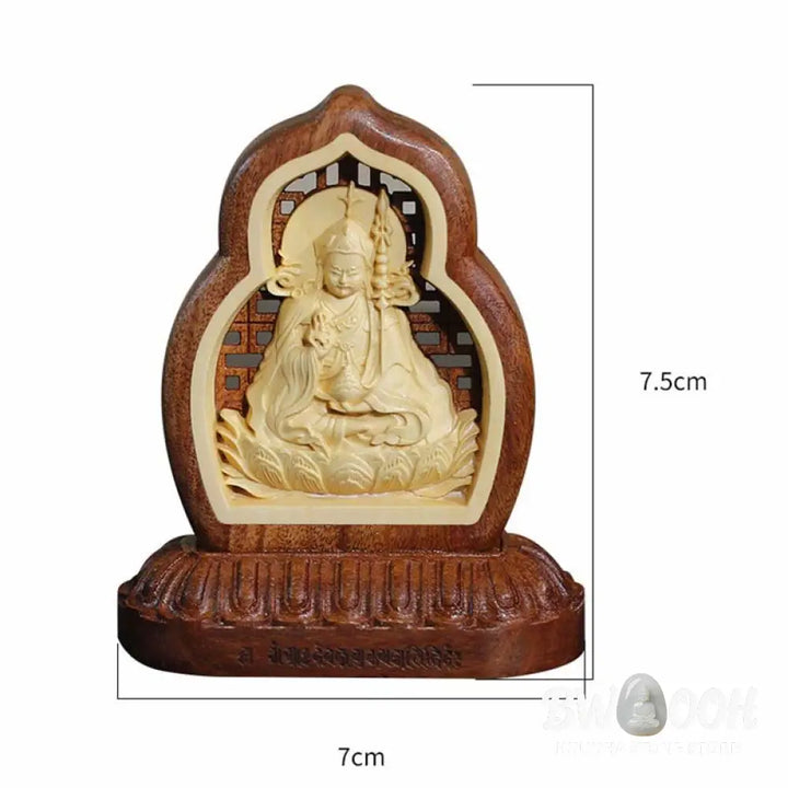 BWOOOH Guru Rinpoche Buddha Padmasambhavan Serenity Wood Engraved Statue Figurine Decoration - 7*7.5cm