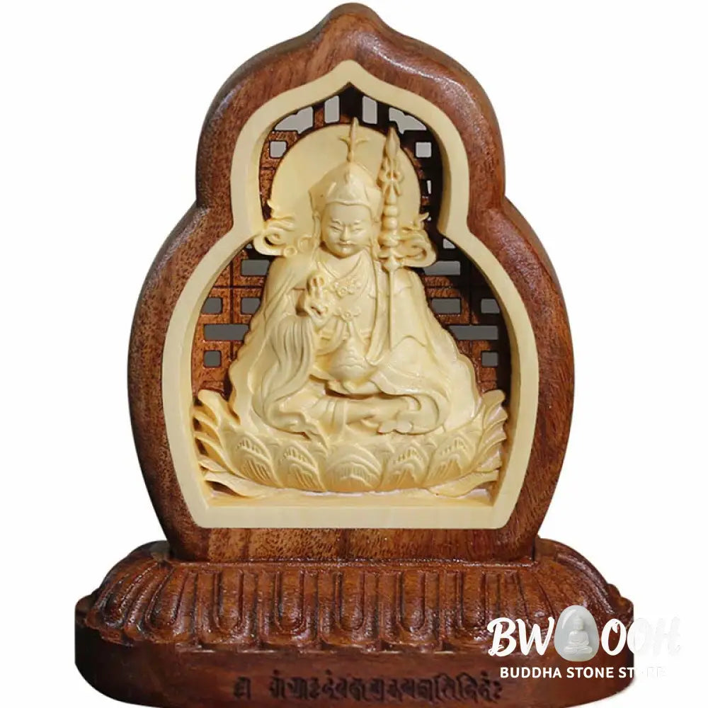 BWOOOH Guru Rinpoche Buddha Padmasambhavan Serenity Wood Engraved Statue Figurine Decoration - 7*7.5cm
