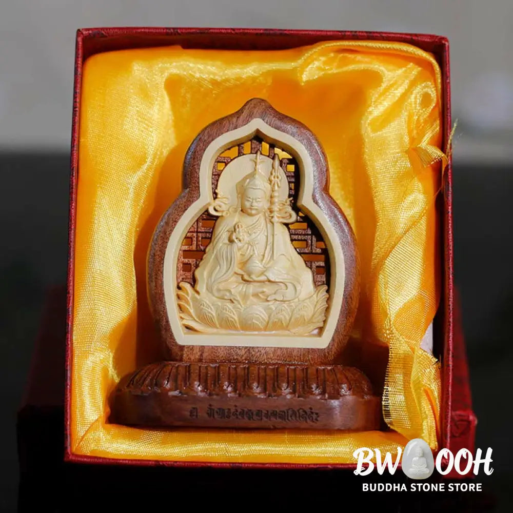 BWOOOH Guru Rinpoche Buddha Padmasambhavan Serenity Wood Engraved Statue Figurine Decoration - 7*7.5cm