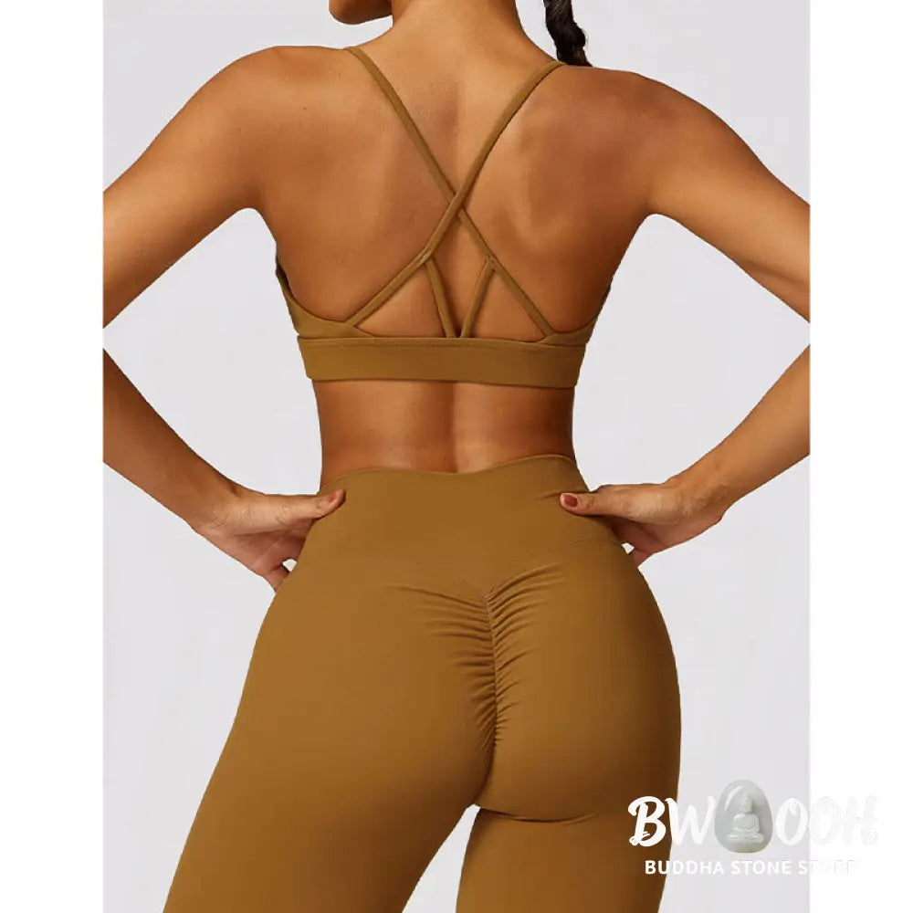BWOOOH lotus print yoga pants - Gym Sports Yoga Backless Bra Crop Tank T