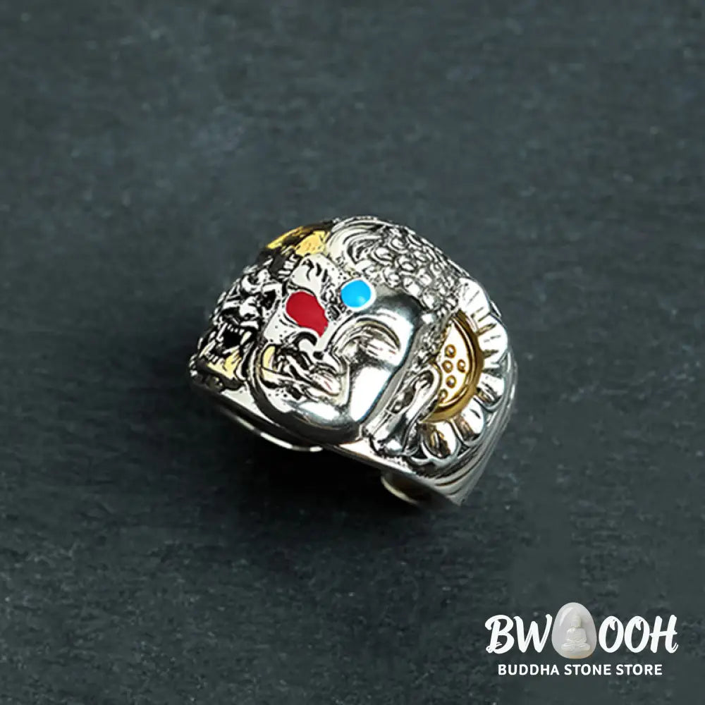 Buddha Stones Half Demon Half Buddha Lotus Copper Serenity Adjustable Ring - US10 (20 mm) - Ring