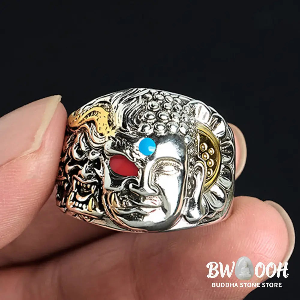 Buddha Stones Half Demon Half Buddha Lotus Copper Serenity Adjustable Ring - US10 (20 mm) - Ring