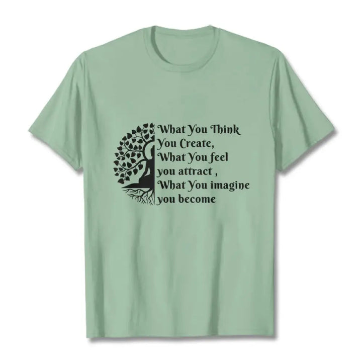 Buddha Stones Half-meditation Buddha Tree Tee T-shirt - PaleGreen / S - T-Shirts