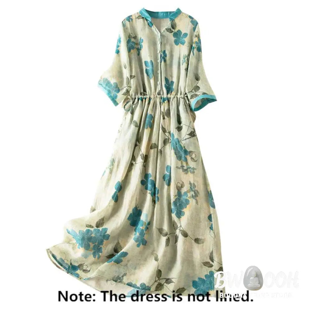 Buddha Stones Half Sleeve Color Contrast Floral Pattern Midi Dress With Pockets - Midi Dress