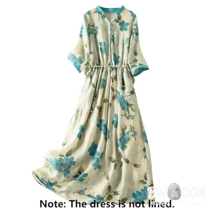 Buddha Stones Half Sleeve Color Contrast Floral Pattern Midi Dress With Pockets - Midi Dress