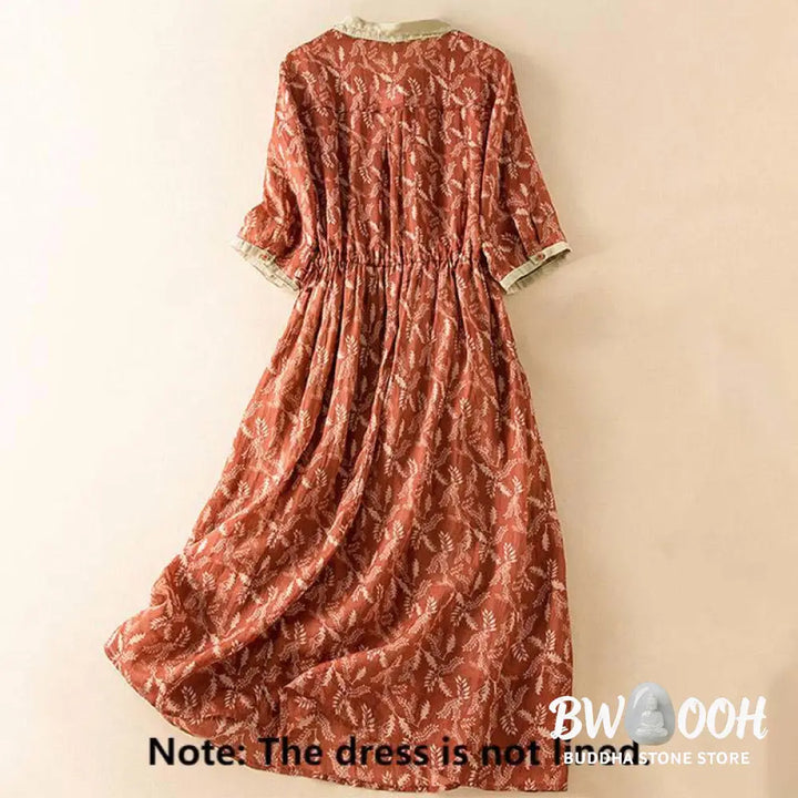 Buddha Stones Half Sleeve Color Contrast Floral Pattern Midi Dress With Pockets - Midi Dress