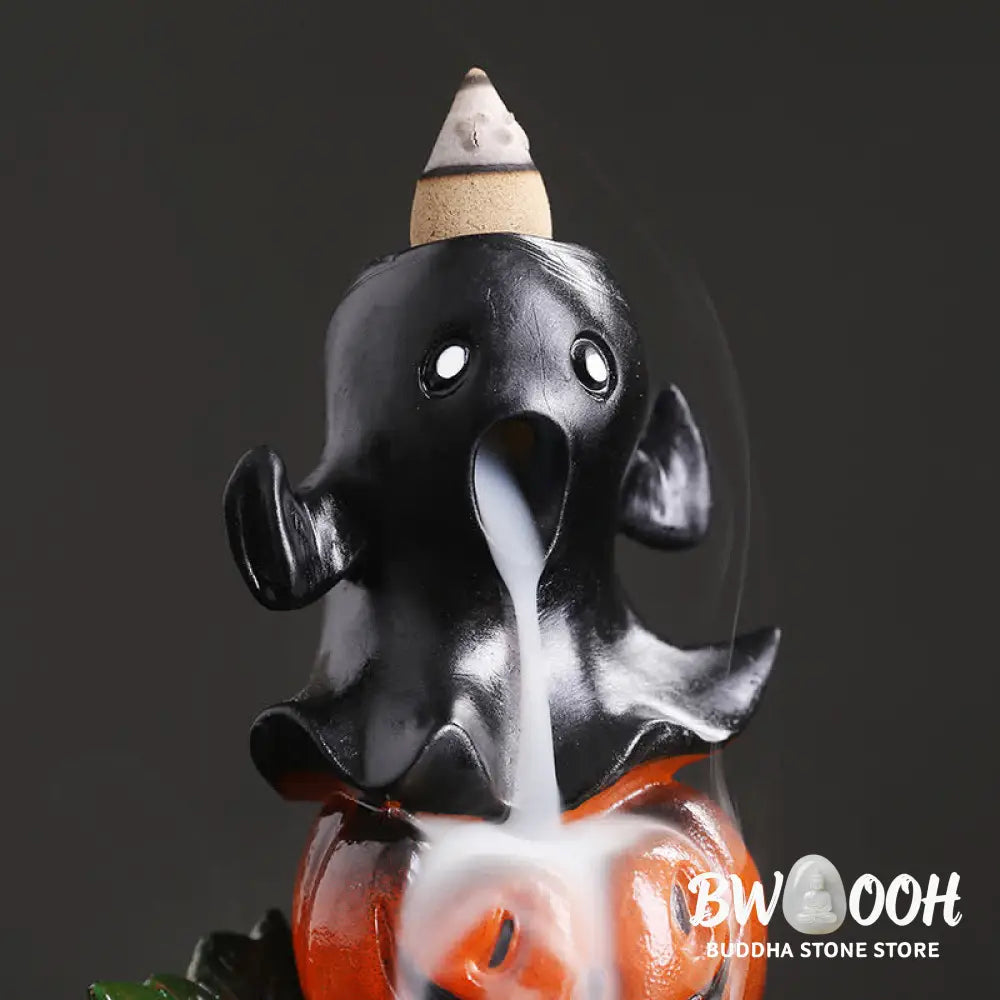 BWOOOH handcrafted backflow incense burner - Halloween Pumpkins Ghost Resin Back