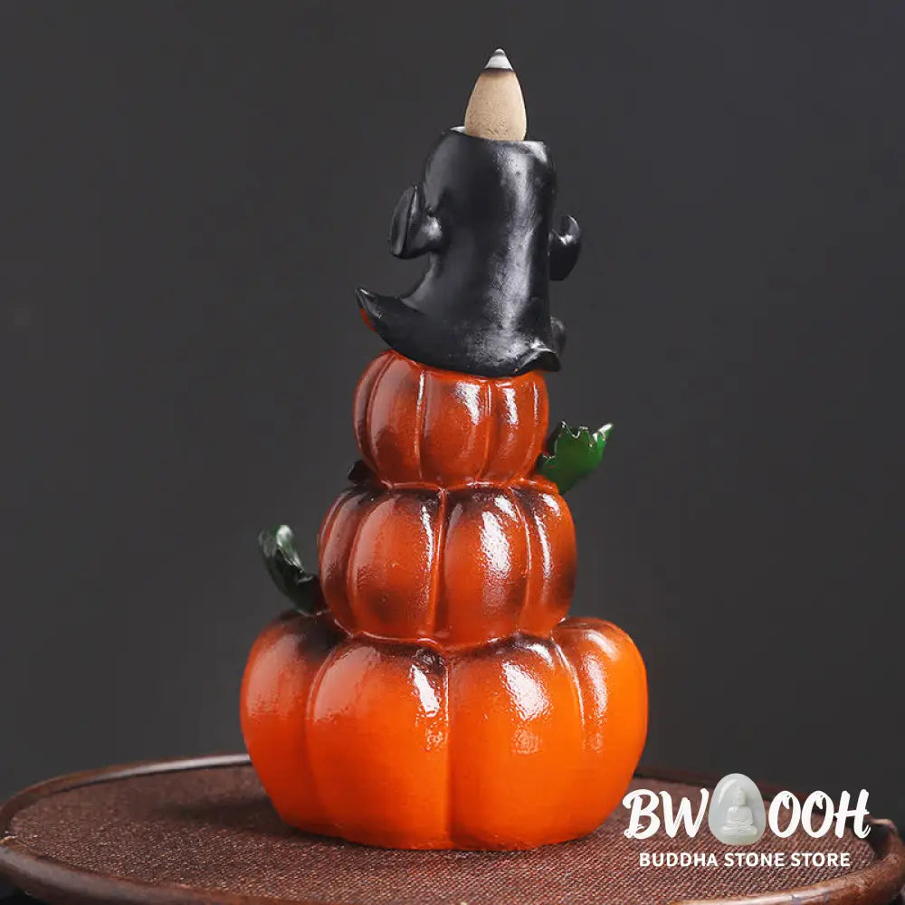 BWOOOH handcrafted backflow incense burner - Halloween Pumpkins Ghost Resin Back