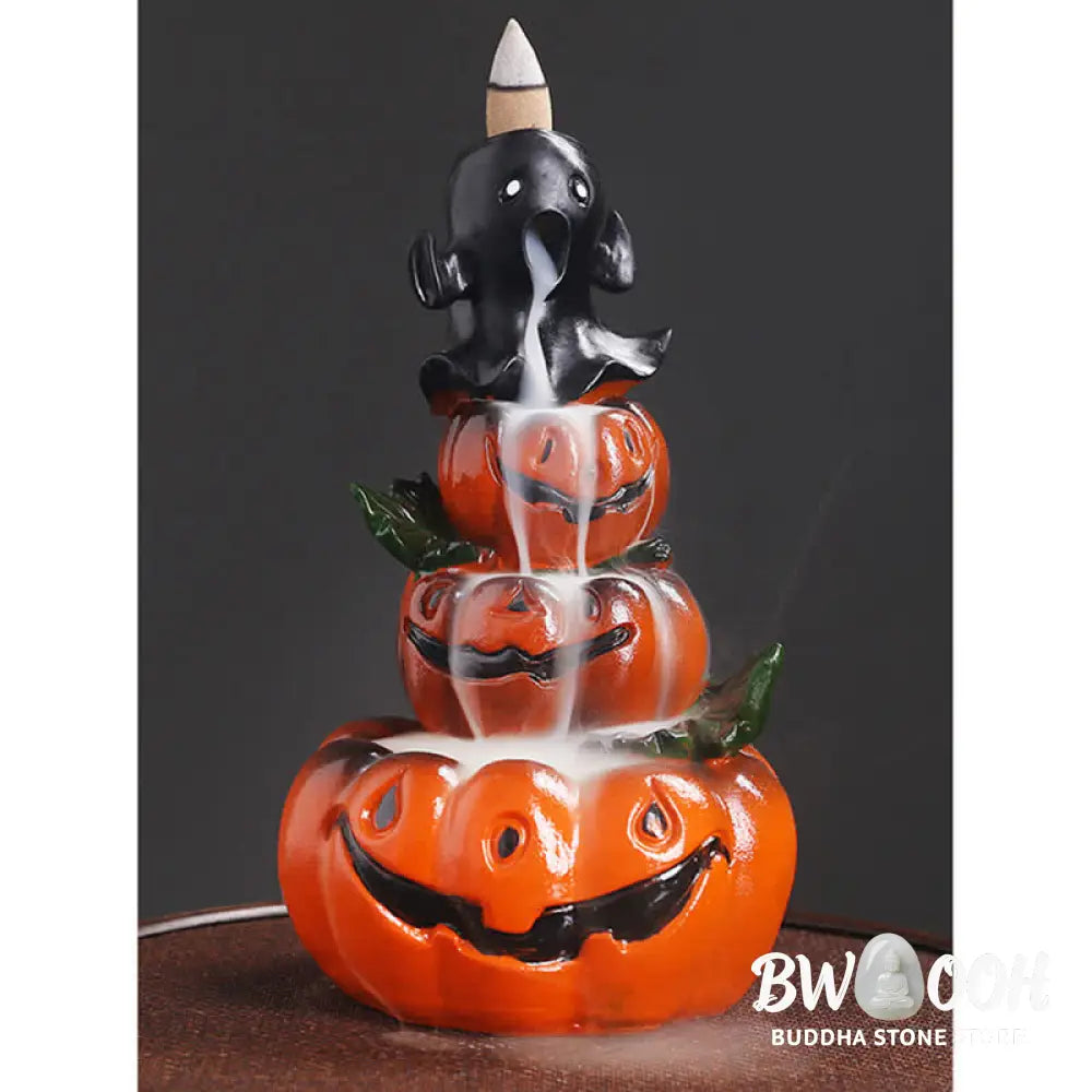BWOOOH handcrafted backflow incense burner - Halloween Pumpkins Ghost Resin Back
