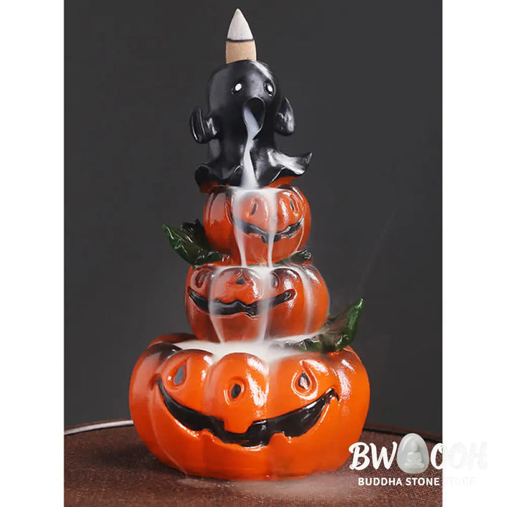 BWOOOH handcrafted backflow incense burner - Halloween Pumpkins Ghost Resin Back