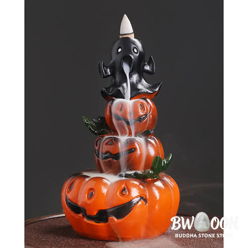 BWOOOH handcrafted backflow incense burner - Halloween Pumpkins Ghost Resin Back