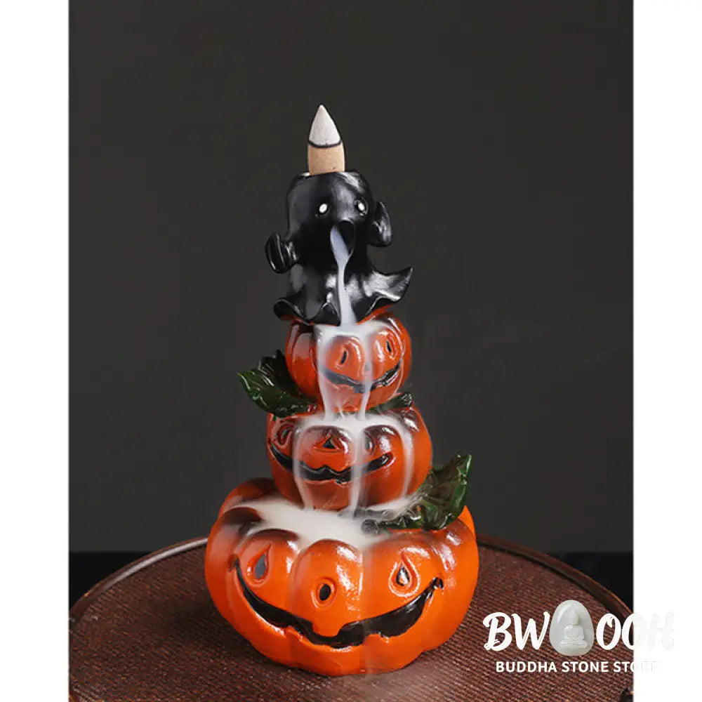BWOOOH handcrafted backflow incense burner - Halloween Pumpkins Ghost Resin Back