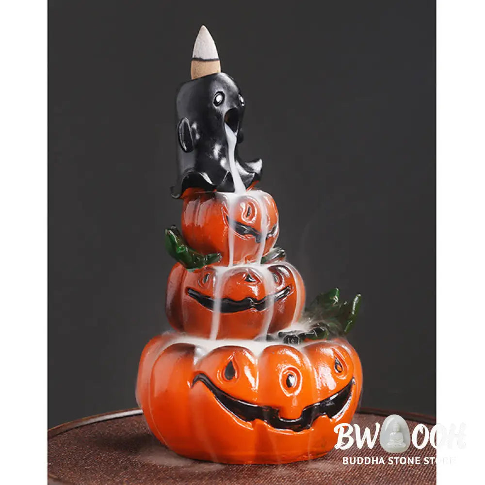 BWOOOH handcrafted backflow incense burner - Halloween Pumpkins Ghost Resin Back