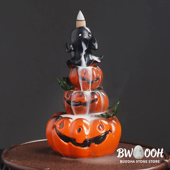 BWOOOH handcrafted backflow incense burner - Halloween Pumpkins Ghost Resin Back