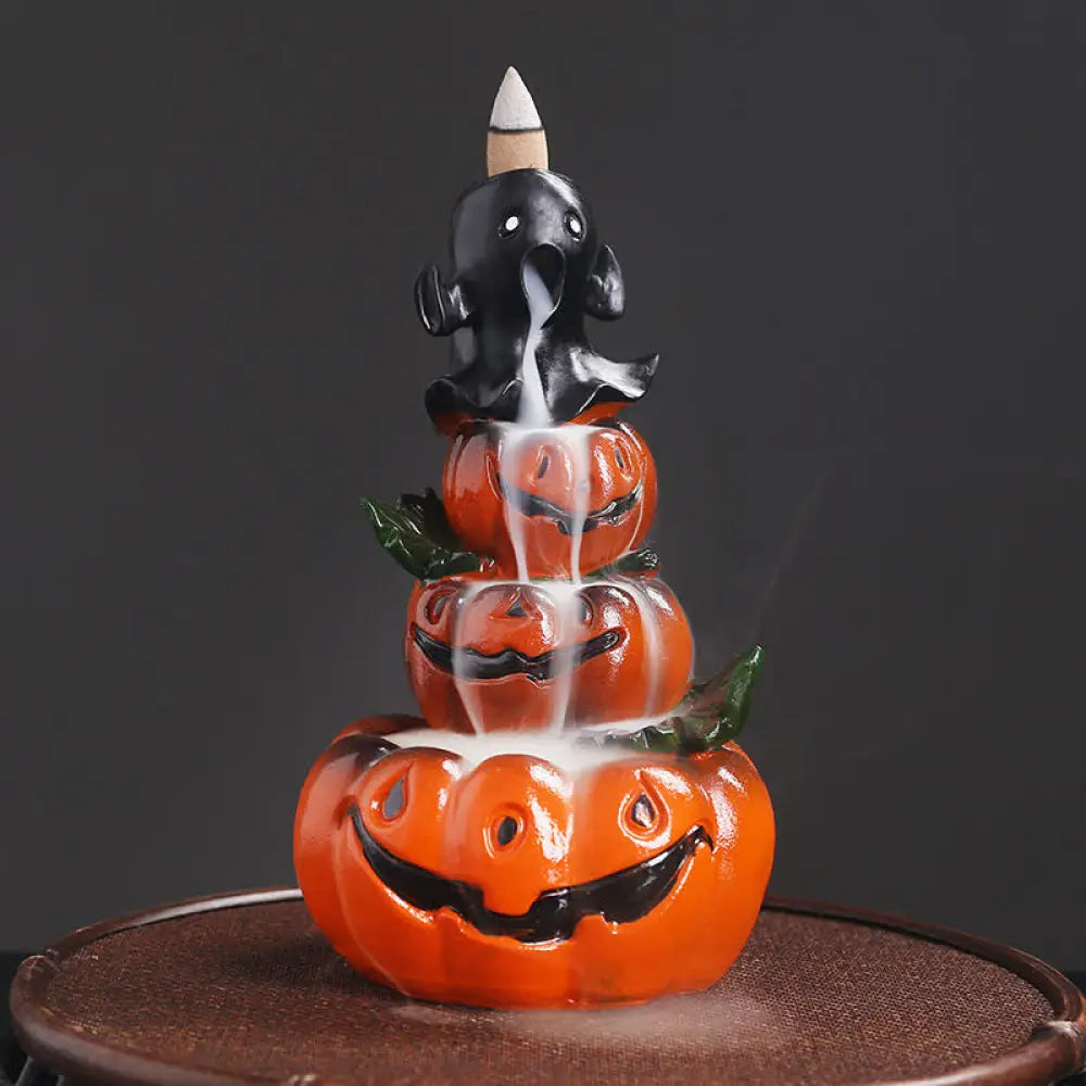 BWOOOH handcrafted backflow incense burner - Halloween Pumpkins Ghost Resin Back