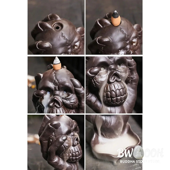 BWOOOH ceramic incense burner - Halloween Skull With Ghost Hand Pur
