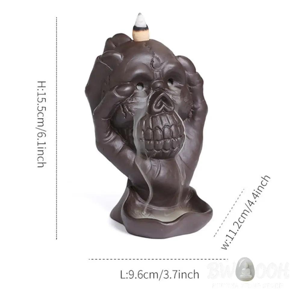 BWOOOH ceramic incense burner - Halloween Skull With Ghost Hand Pur