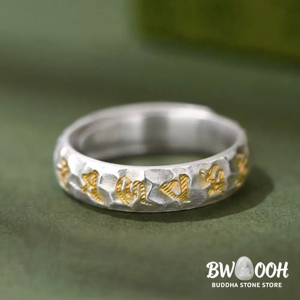 Buddha Stones Hammer Pattern Om Mani Padme Hum Copper Plated Silver Wealth Ring - Copper - Ring
