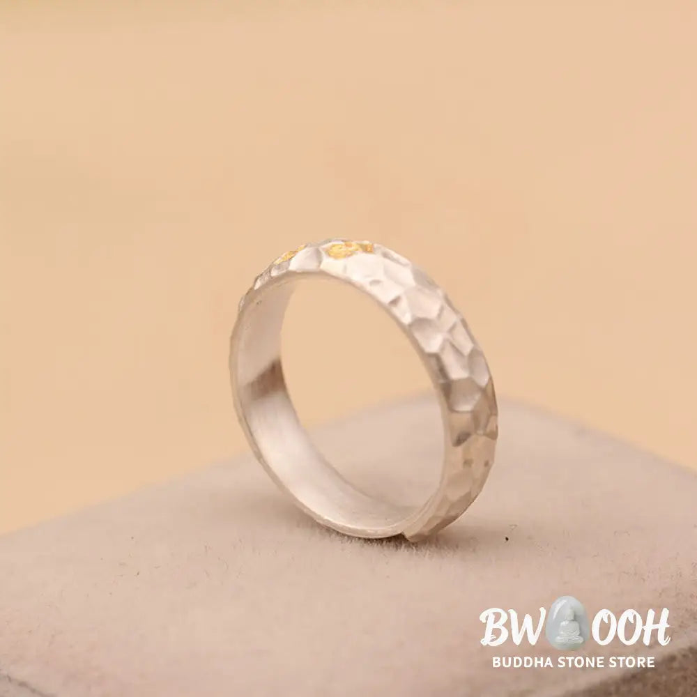 Buddha Stones Hammer Pattern Om Mani Padme Hum Copper Plated Silver Wealth Ring - Copper - Ring