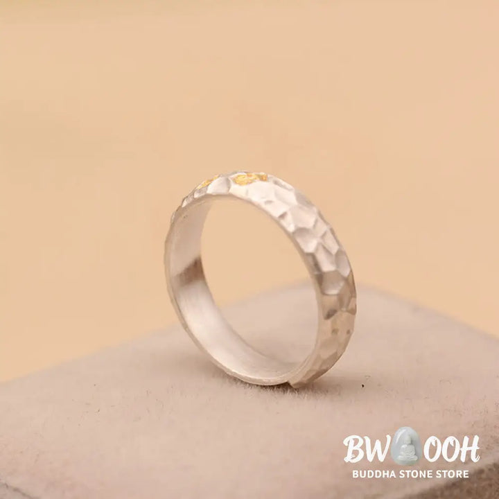 Buddha Stones Hammer Pattern Om Mani Padme Hum Copper Plated Silver Wealth Ring - Copper - Ring