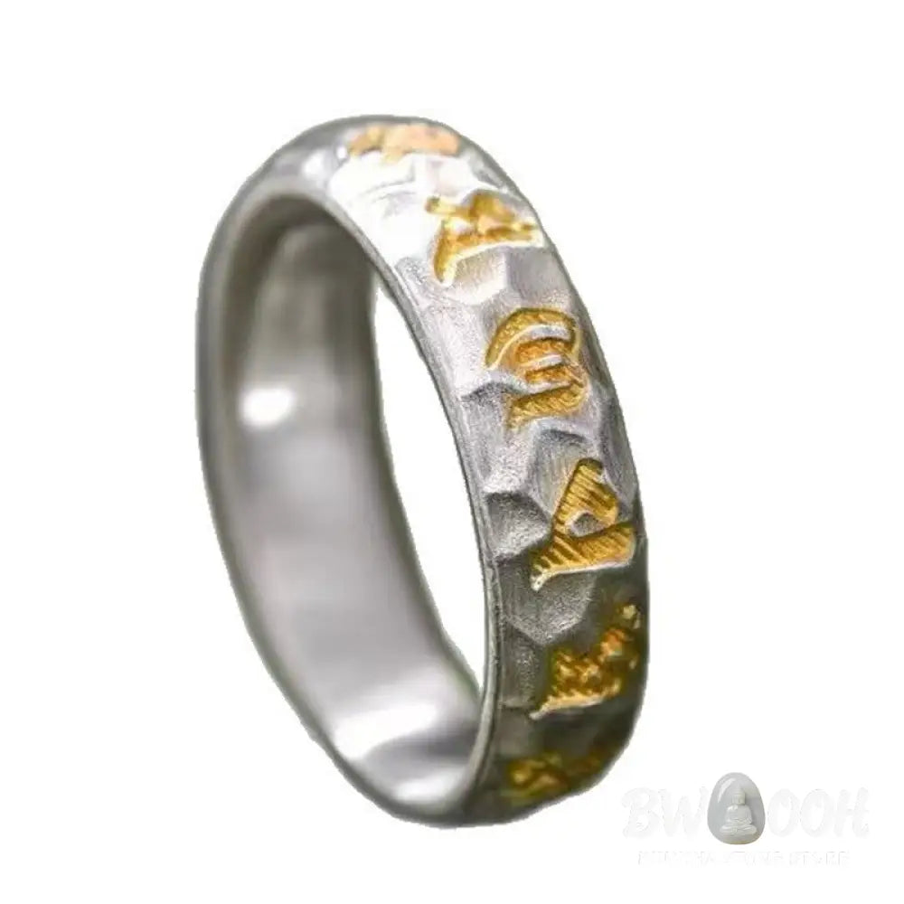 Buddha Stones Hammer Pattern Om Mani Padme Hum Copper Plated Silver Wealth Ring - Copper - Ring